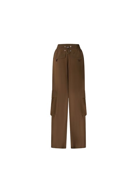 Pantalone Pinko donna Sottocasa 104751 A21F Marrone semitrasparente cargo poliestere oversize fit smock coulisse PINKO | Pantaloni | 104751 A21FS1C